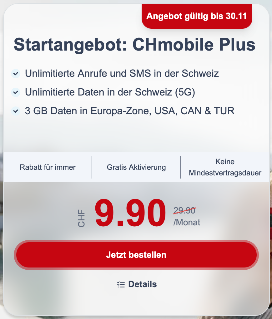 CHmobile Handy-Abo Black Friday Promo 2025